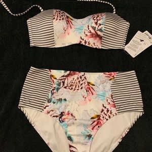Athleta Aqualuxe Bandeau Bikini &High Waist Bottom